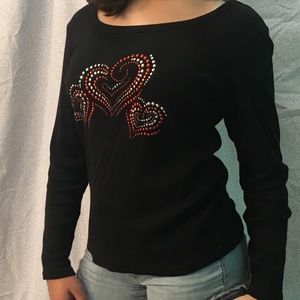 black bejeweled heart long sleeve